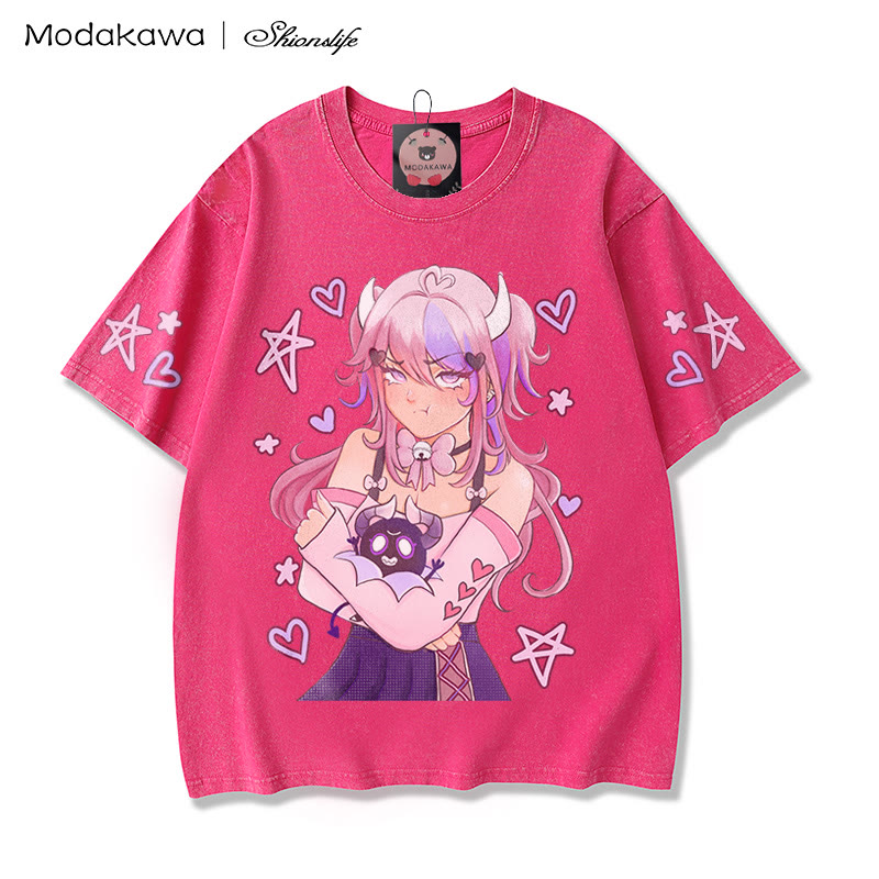 MODAKAWA X Shionslife Ironmouse und Bubi gewaschenes T-Shirt aus 100 % Baumwolle - Rose Red - 5XL - image 2
