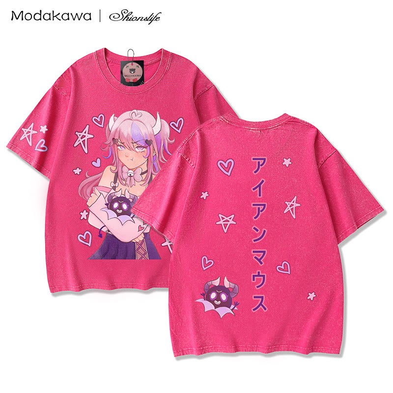 MODAKAWA X Shionslife Ironmouse und Bubi gewaschenes T-Shirt aus 100 % Baumwolle - image 1