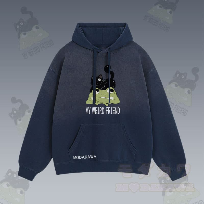 MY WEIRD FRIEND Streetwear-Hoodie mit schwarzer Katze und Frosch-Grafik und Farbverlauf - Purpurblau - 2XL - image 3