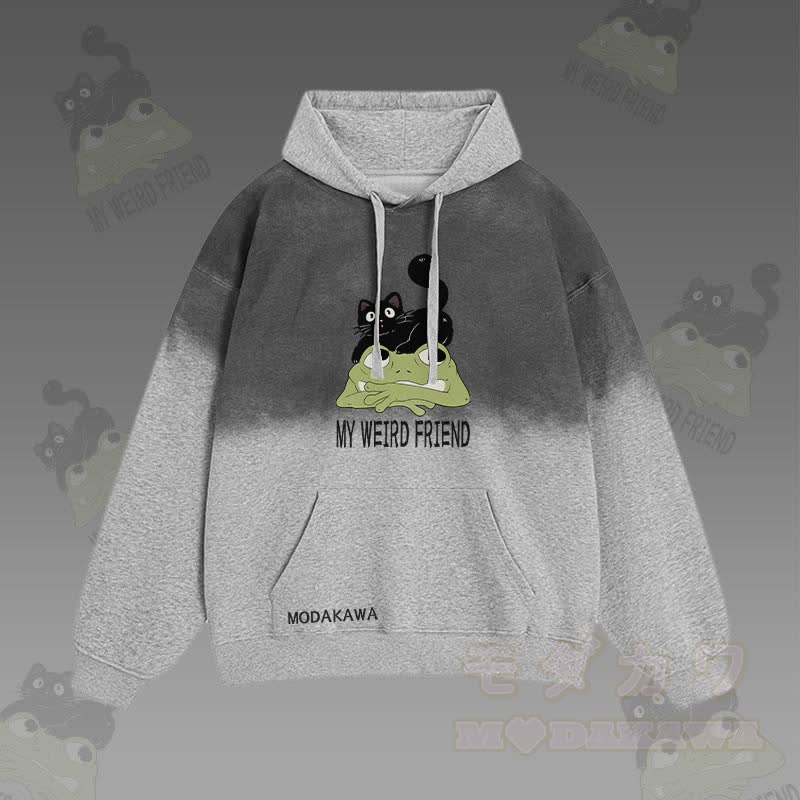 MY WEIRD FRIEND Streetwear-Hoodie mit schwarzer Katze und Frosch-Grafik und Farbverlauf - Grau - 2XL - image 2