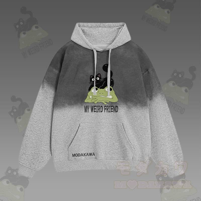 MY WEIRD FRIEND Streetwear-Hoodie mit schwarzer Katze und Frosch-Grafik und Farbverlauf - Grau - 2XL - image 2