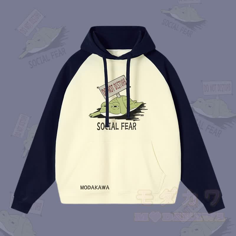 DO NOT DISTURB SOCIAL FEAR Streetwear-Hoodie mit Frosch-Grafik und Farben - Purpurblau & Apricot - 3XL - image 2