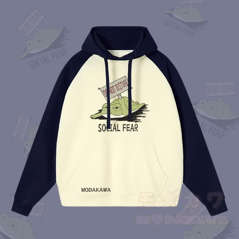 DO NOT DISTURB SOCIAL FEAR Streetwear-Hoodie mit Frosch-Grafik und Farben - Purpurblau & Apricot - 3XL - image 2