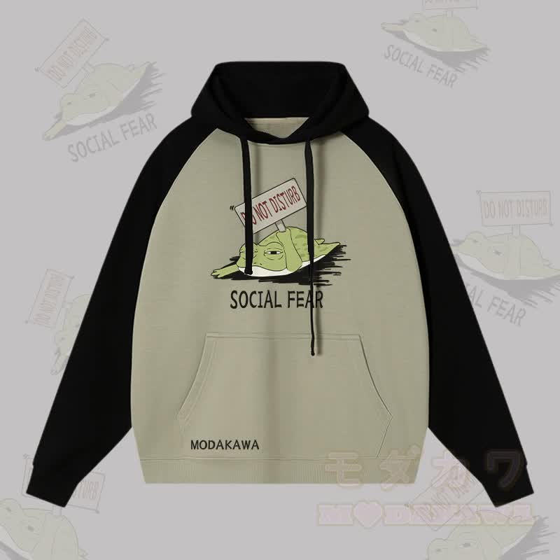 DO NOT DISTURB SOCIAL FEAR Streetwear-Hoodie mit Frosch-Grafik und Farben - Schwarz&Grün - 3XL - image 1