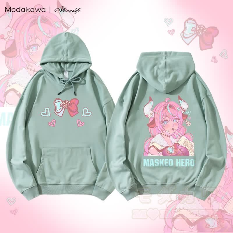 MODAKAWA X Shionslife MASKED HERO Grafik-Streetwear-Kapuzenpullover - Grün - 5XL - image 2