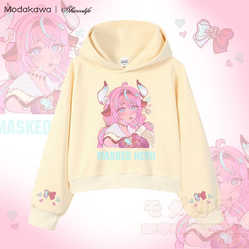 MODAKAWA X Shionslife MASKED HERO Kurzer Baumwoll-Hoodie mit Grafik - Aprikose - 3XL - image 1