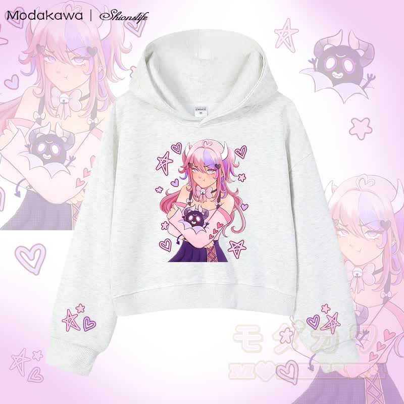 MODAKAWA X Shionslife – Kurzer Baumwoll-Hoodie mit Ironmouse- und Bubi-Grafik - Weiß - 3XL - image 2