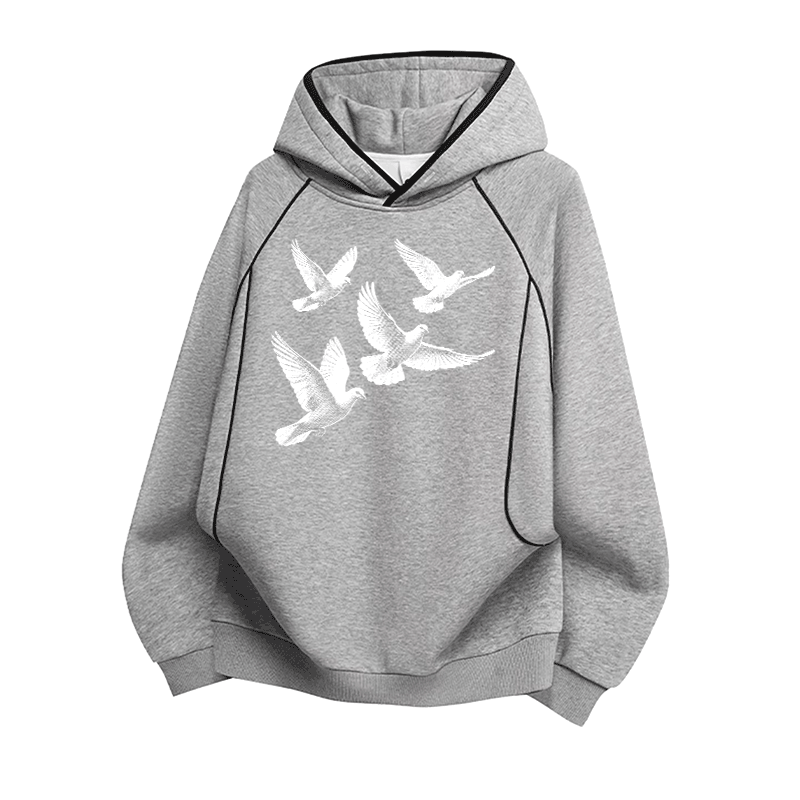 Modakawa Raglanärmel Oversize-Pullover-Hoodie mit Peace Dove-Grafik - Grey - 3XL - image 3