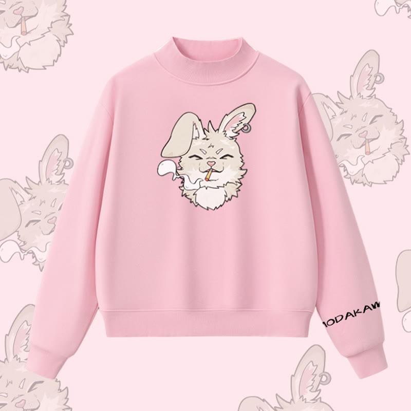 MODAKAWA Sweatshirt mit Raucherhasen-Grafik und Fleece-Futter - Pink - L - image 1