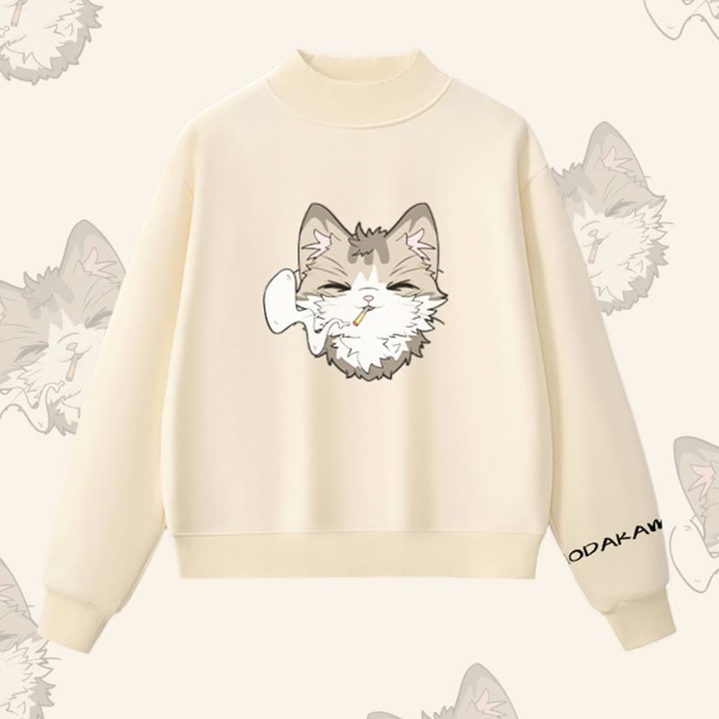 MODAKAWA Sweatshirt mit Raucherkatzen-Motiv und Fleece-Futter - Apricot - L - image 1