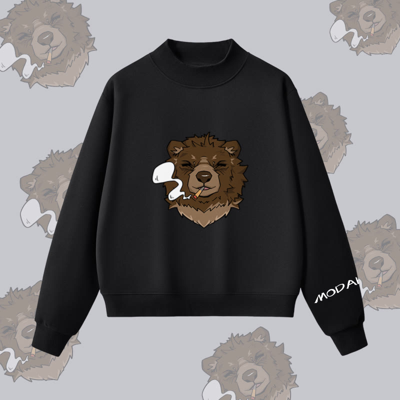 MODAKAWA Sweatshirt mit Raucherbär-Grafik und Fleece-Futter - Black - L - image 1
