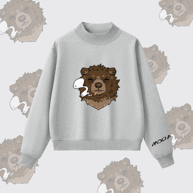 MODAKAWA Sweatshirt mit Raucherbär-Grafik und Fleece-Futter - Grey - L - image 6