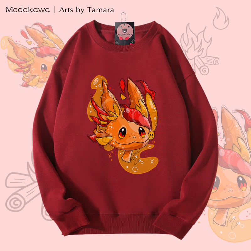 MODAKAWA X Arts by Tamara Unisex-Sweatshirt mit Feuerkreaturen-Motiv - Wine Red - 5XL - image 1