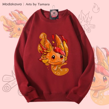 MODAKAWA X Arts by Tamara Unisex-Sweatshirt mit Feuerkreaturen-Motiv - Wine Red - 5XL - image 1