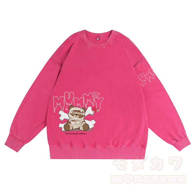 MODAKAWA MUMMY Bär Grafik Unisex Vintage Washed Sweatshirt - Rosenrot - 3XL - image 2
