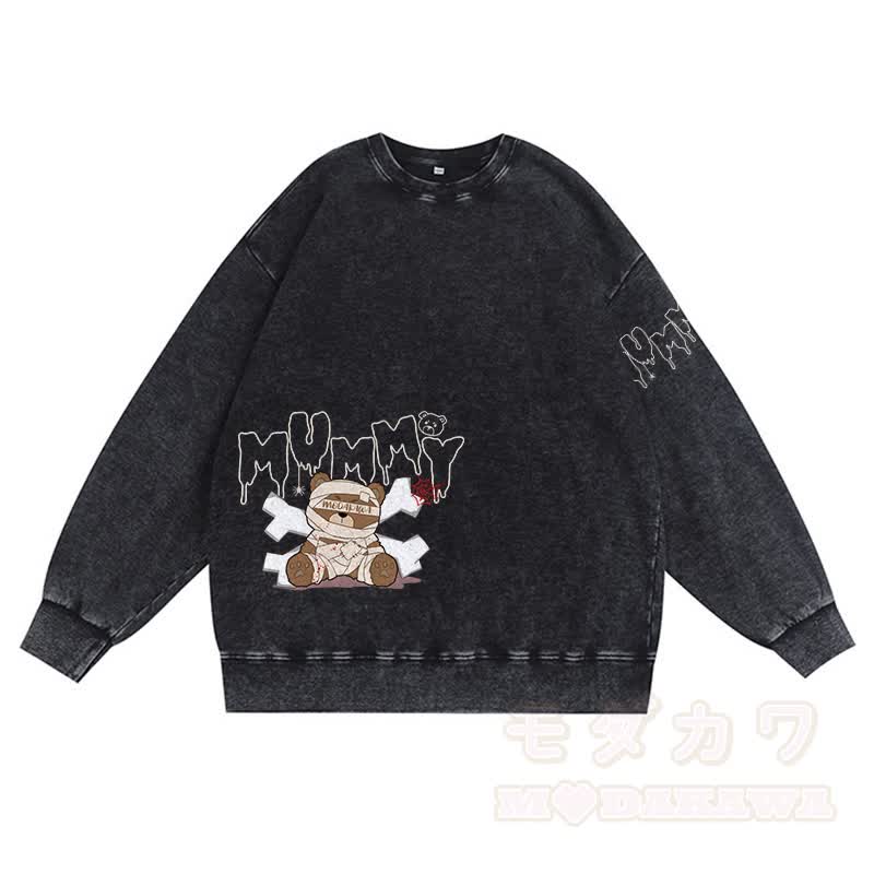 MODAKAWA MUMMY Bär Grafik Unisex Vintage Washed Sweatshirt - Schwarz - 3XL - image 1