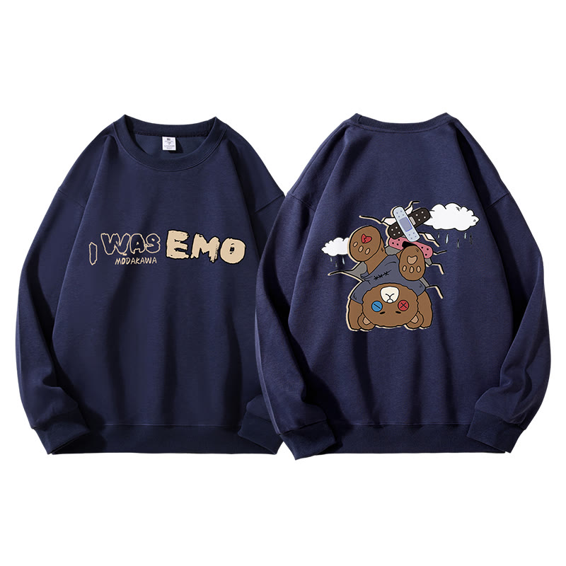 MODAKAWA I WAS EMO Upside Down Bear Graphic Unisex Sweatshirt - image 1