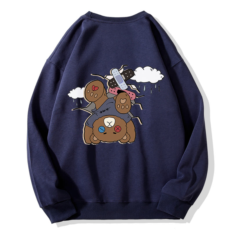 MODAKAWA I WAS EMO Upside Down Bear Graphic Unisex Sweatshirt - Purplish Blue - 5XL - image 2