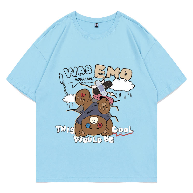 MODAKAWA I WAS EMO Upside Down Bear Grafik-T-Shirt - Blue - 5XL - image 1