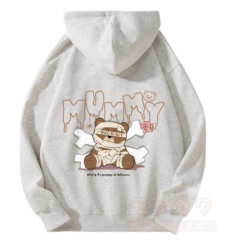 MODAKAWA Kapuzenpullover mit Mumienbär-Motiv, gefüttert mit Fleece und Reißverschluss - Hellgrau - 5XL - image 2