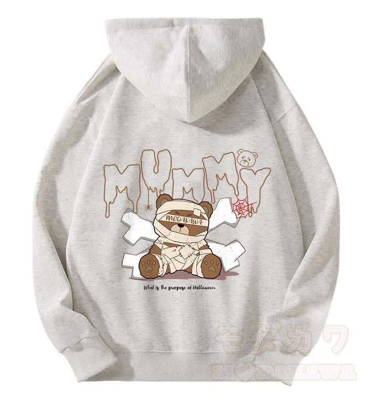 MODAKAWA Kapuzenpullover mit Mumienbär-Motiv, gefüttert mit Fleece und Reißverschluss - Hellgrau - 5XL - image 2