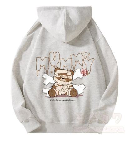 MODAKAWA Kapuzenpullover mit Mumienbär-Motiv, gefüttert mit Fleece und Reißverschluss - Hellgrau - 5XL - image 2