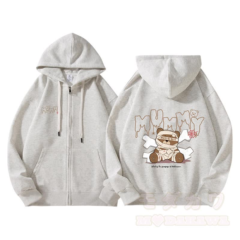 MODAKAWA Kapuzenpullover mit Mumienbär-Motiv, gefüttert mit Fleece und Reißverschluss - image 1