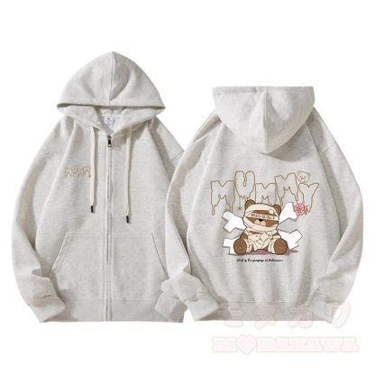 MODAKAWA Kapuzenpullover mit Mumienbär-Motiv, gefüttert mit Fleece und Reißverschluss - image 1
