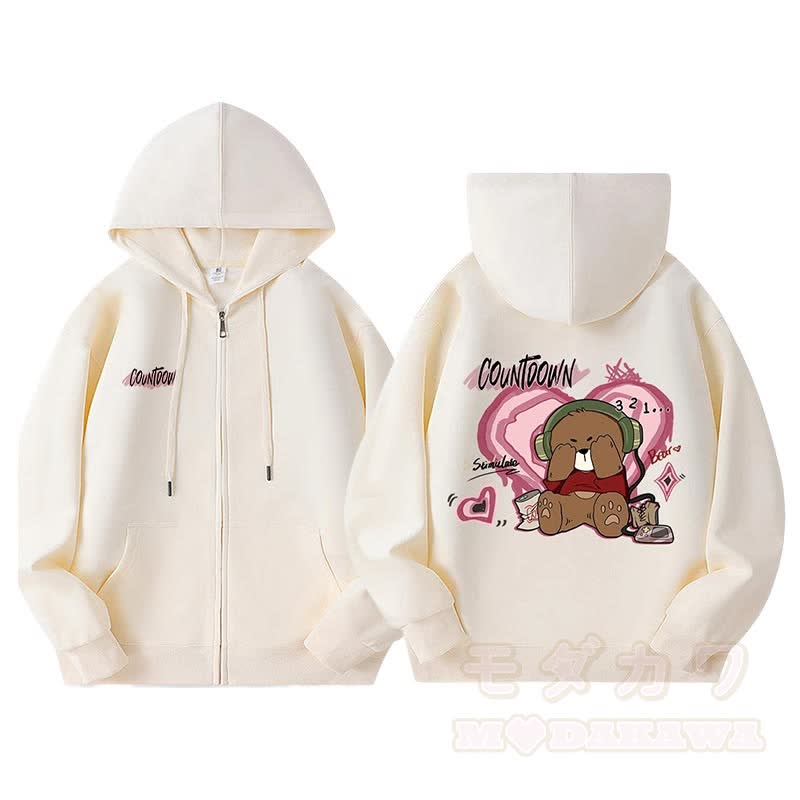 MODAKAWA COUNTDOWN Kapuzenpullover mit Bärenmotiv und Fleece-Futter, Kapuze und Reißverschluss - image 1