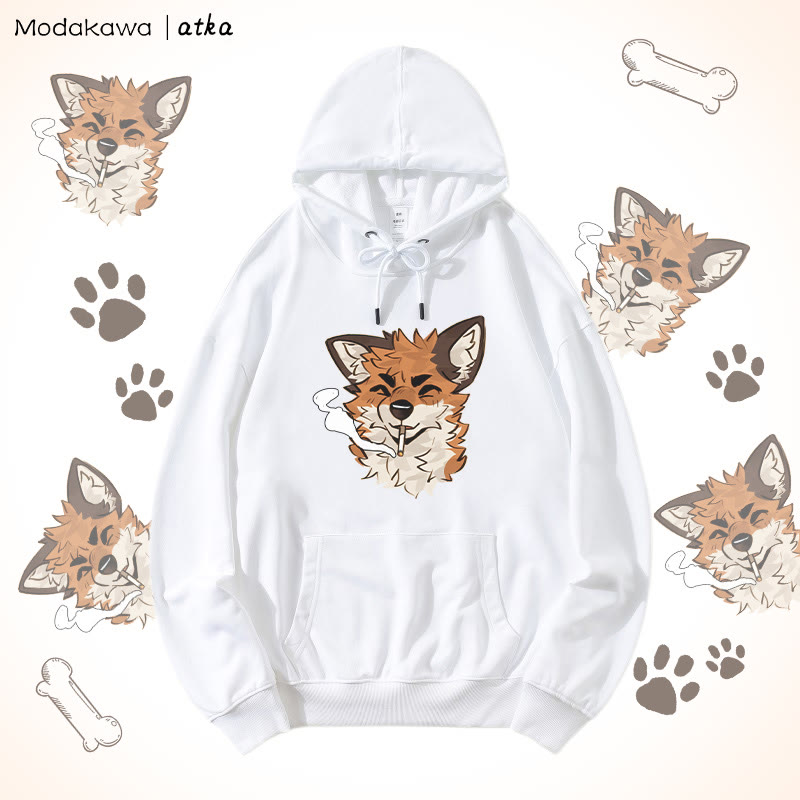 MODAKAWA X atka Fox Smoking Graphic Hoodie - White - 5XL - image 2