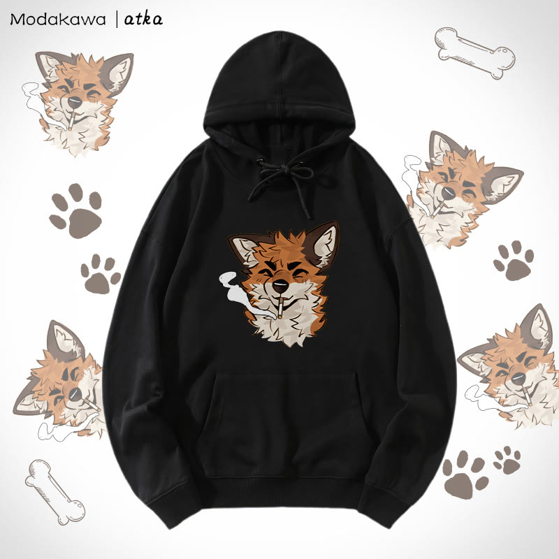 MODAKAWA X atka Fox Smoking Graphic Hoodie - Black - 5XL - image 1