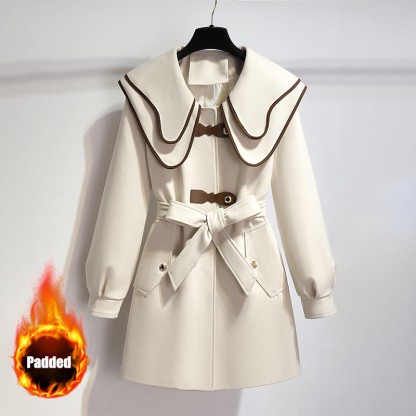 Gepolsterter Mantel mit Kragen und Gürtel - Beige - XL - image 1