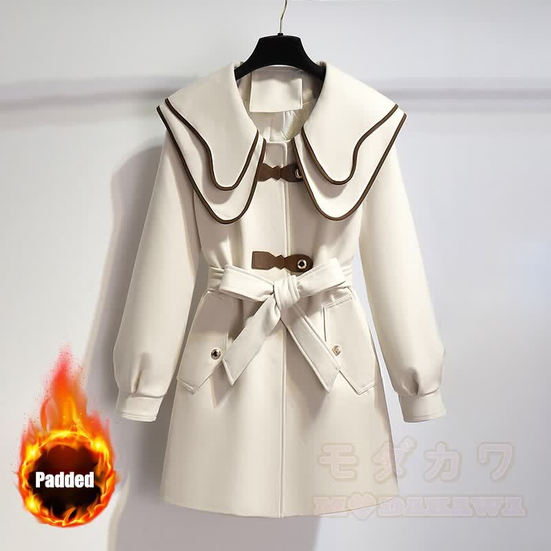 Gepolsterter Mantel mit Kragen und Gürtel - Beige - XL - image 1