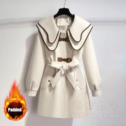 Gepolsterter Mantel mit Kragen und Gürtel - Beige - XL - image 1