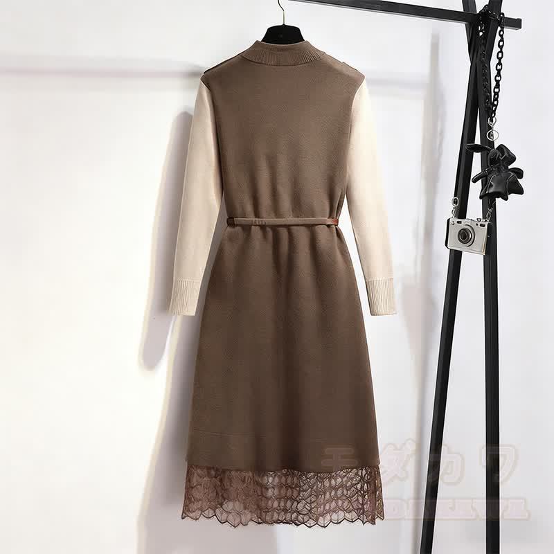 Spitzenstrickgürtel-Pulloverkleid - image 2