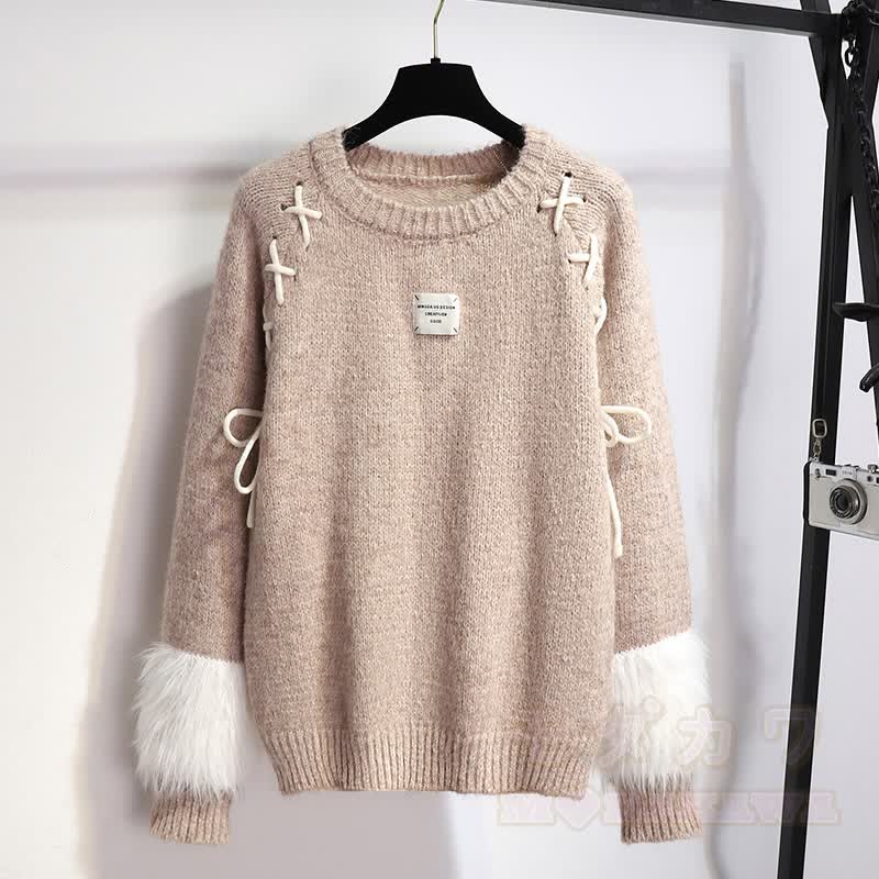 Zweiteiler aus Strickpullover, Gürtel und Shorts - Pullover - XL - image 2