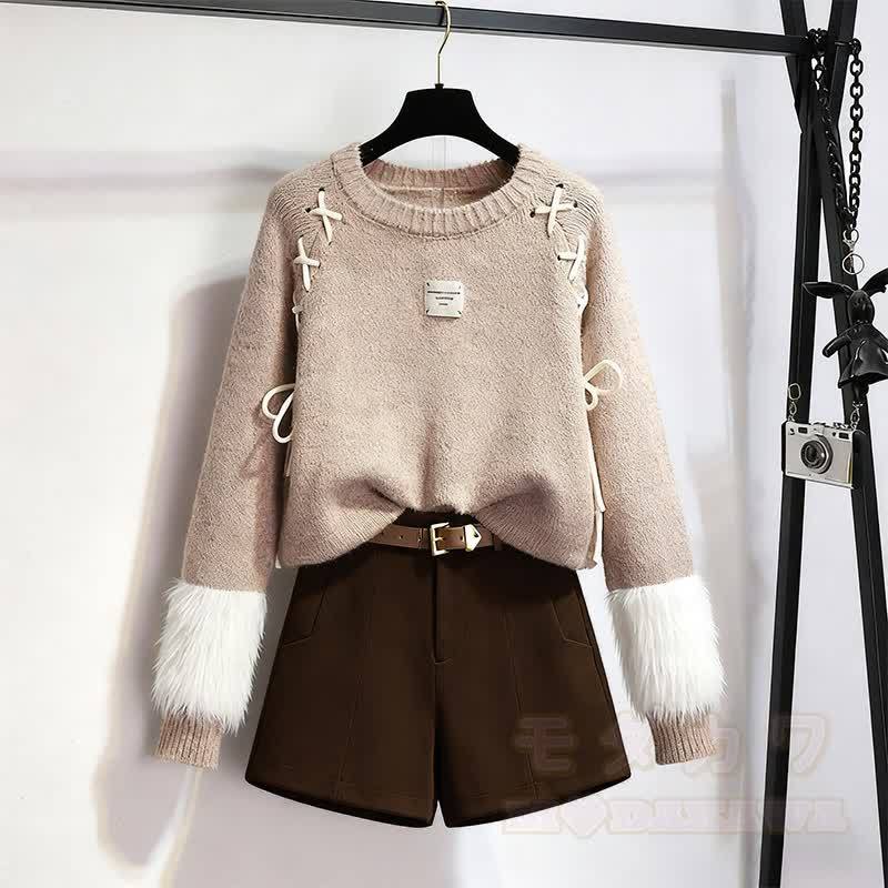 Zweiteiler aus Strickpullover, Gürtel und Shorts - Satz - XL - image 1