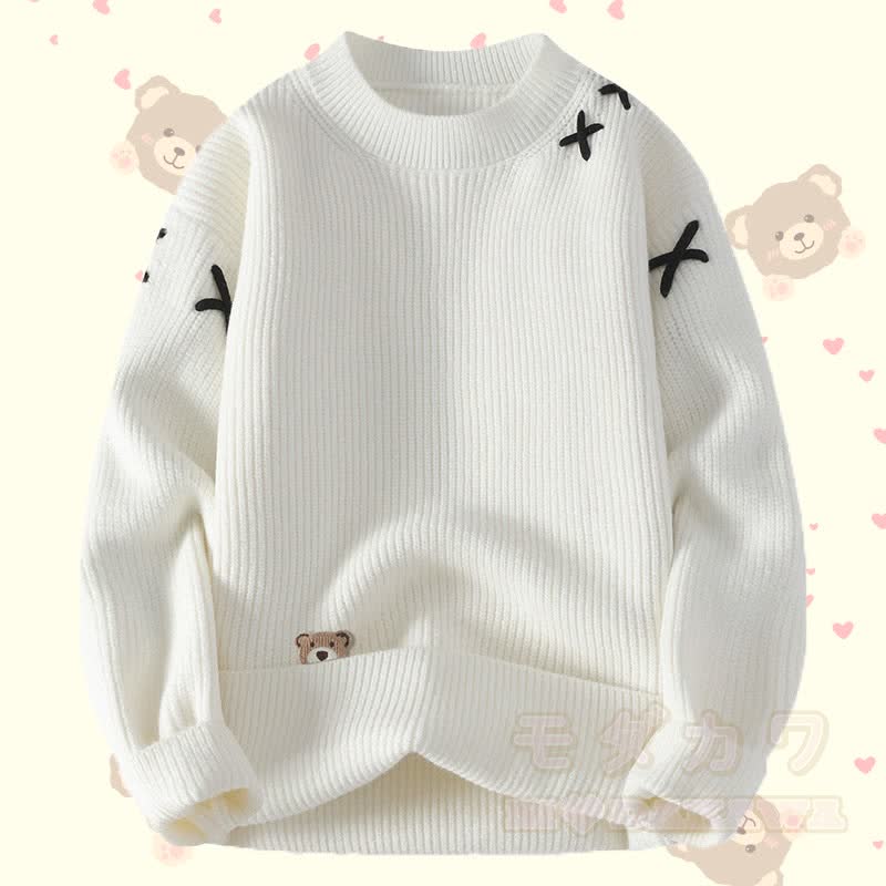 Zweiteiliges Set: Strickpullover mit Bärenmotiv, Hose mit Taschen - image 2