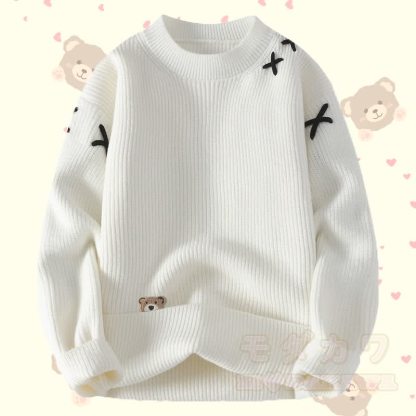 Zweiteiliges Set: Strickpullover mit Bärenmotiv, Hose mit Taschen - image 2