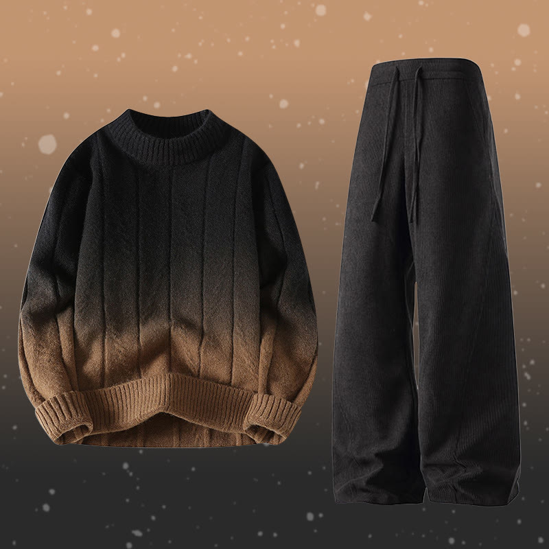 Zweiteiliger Strickpullover mit Farbverlauf und Taschen - Set C - 4XL - image 3