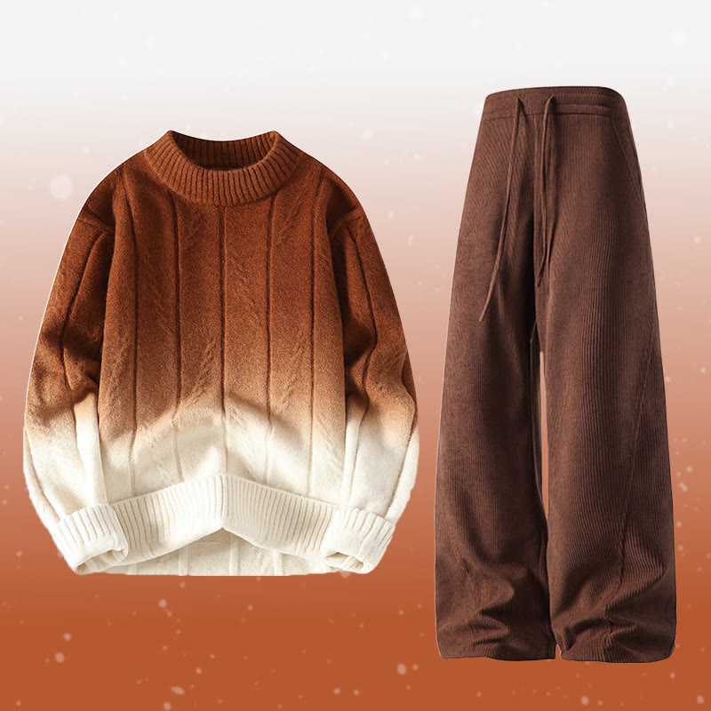 Zweiteiliger Strickpullover mit Farbverlauf und Taschen - Set A - 4XL - image 1