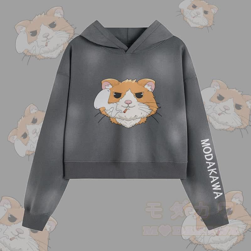 MODAKAWA Unisex-Hoodie mit Raucherhamster-Motiv im Vintage-Look - Grau - XL - image 2