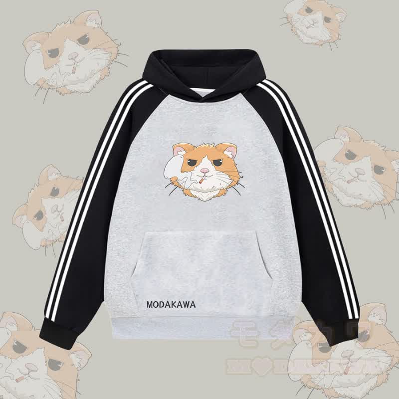 MODAKAWA Kapuzenpullover mit Raucherhamster-Grafik und Farben -Design, gefüttert mit Fleece - Grau - 2XL - image 3
