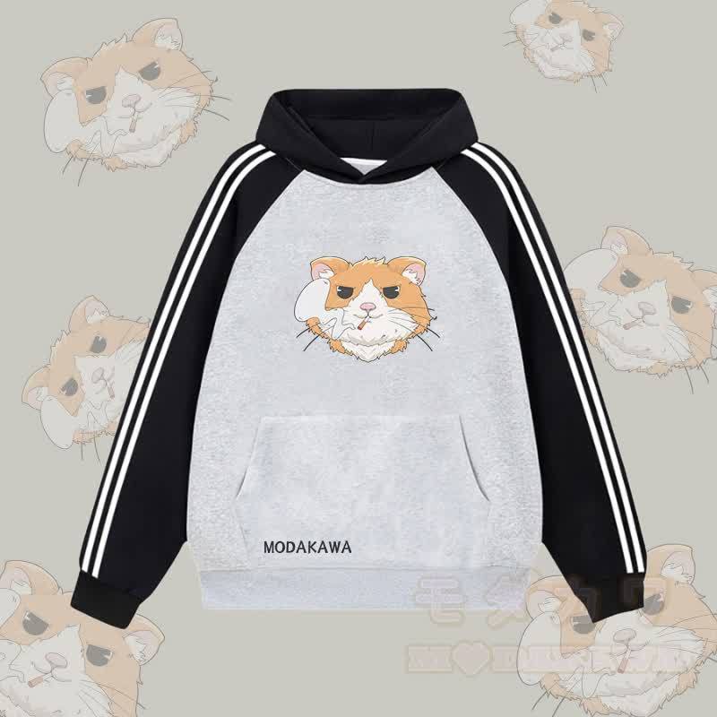 MODAKAWA Kapuzenpullover mit Raucherhamster-Grafik und Farben -Design, gefüttert mit Fleece - Grau - 2XL - image 3
