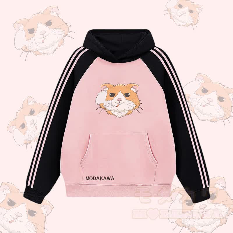 MODAKAWA Kapuzenpullover mit Raucherhamster-Grafik und Farben -Design, gefüttert mit Fleece - Rosa - 2XL - image 2