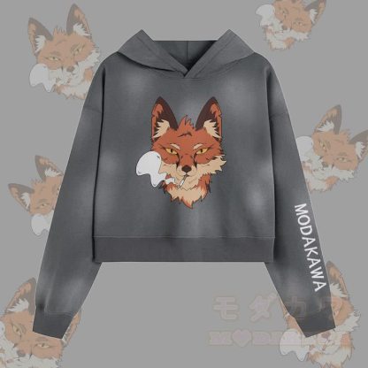 MODAKAWA Smoking Fox Graphic Unisex Vintage Washed Hoodie - Grau - XL - image 2