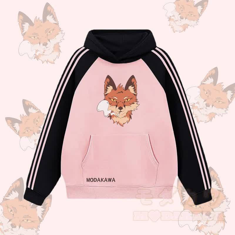 MODAKAWA Smoking Fox Graphic Farben Block Fleece Lined Hoodie - Rosa - 2XL - image 2