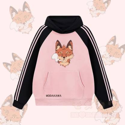 MODAKAWA Smoking Fox Graphic Farben Block Fleece Lined Hoodie - Rosa - 2XL - image 2