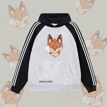 MODAKAWA Smoking Fox Graphic Farben Block Fleece Lined Hoodie - Grau - 2XL - image 1