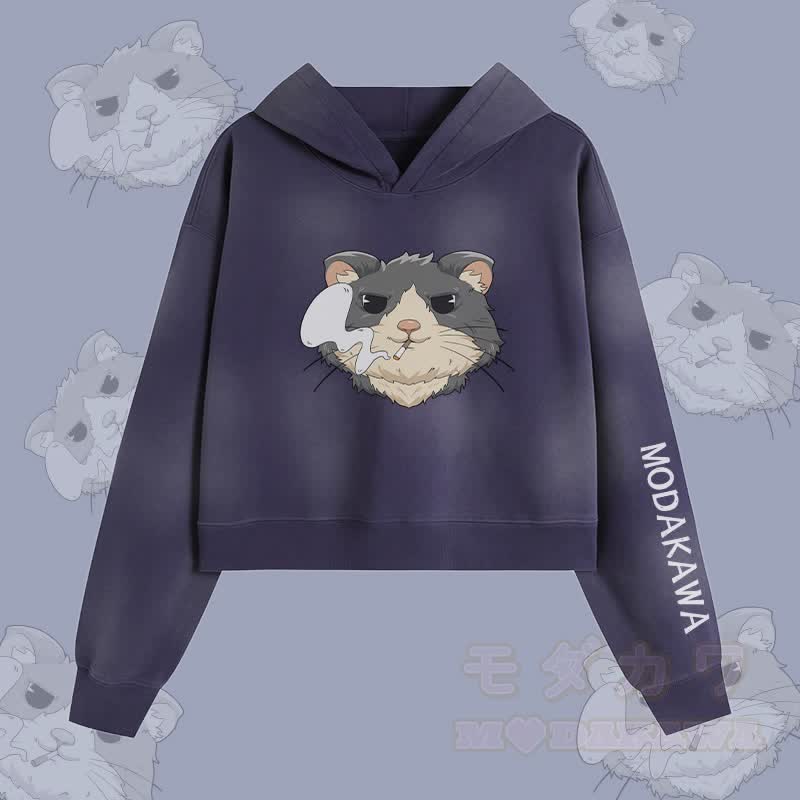MODAKAWA Unisex-Hoodie mit Raucherhamster-Motiv im Vintage-Look - Blau - XL - image 2